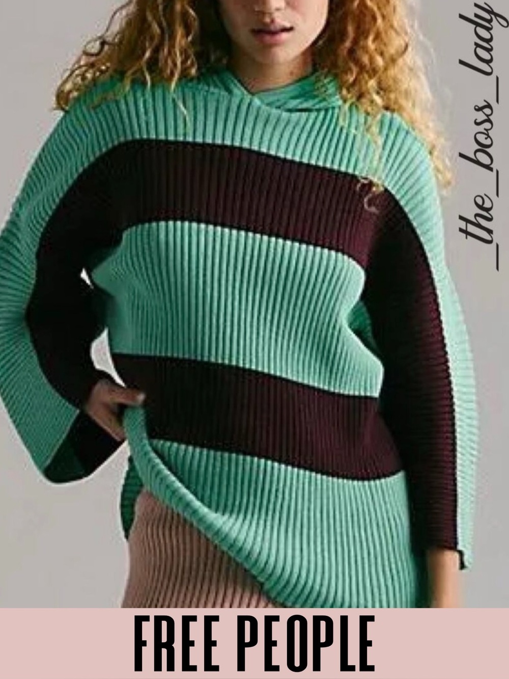Free People sweater pullover hoodie striped cotton cozy casual Small